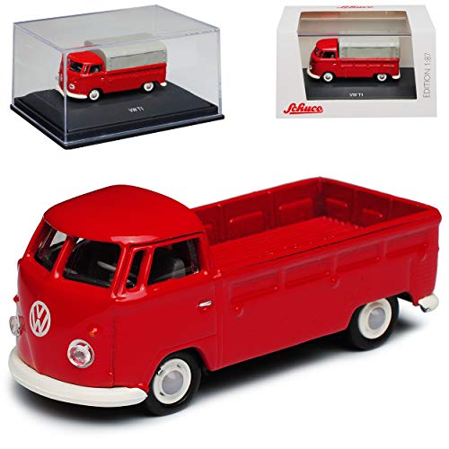 Volkwagen T1 Pritsche mit Plane Rot Transporter Samba Bully Bus 1950-1967 H0 1/87 Schuco Modell Auto von Schuco VW