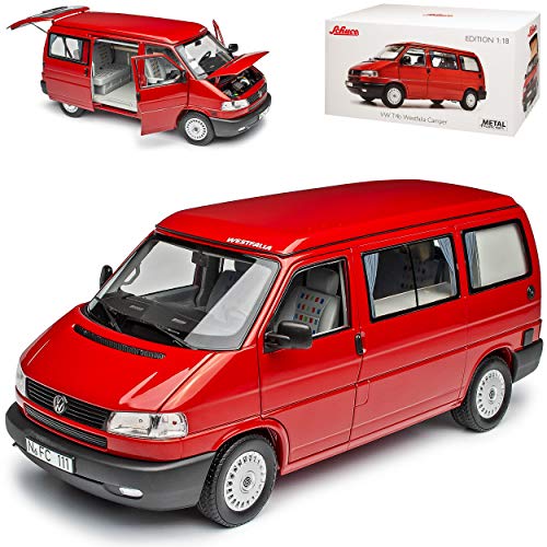 Volkwagen T4 B Westfalia Camper Bus Personen Transporter Rot 1990-2003 1/18 Schuco Modell Auto mit individiuellem Wunschkennzeichen von Schuco VW