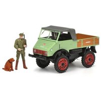 SCHUCO 450254800 1:43 MHI Set "Weidmannsheil" (Unimog U401 mit Jäger und Hund) von Schuco