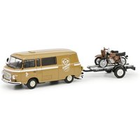 SCHUCO 450364200 1:43 Barkas B1000 und Anhänger mit 2 Motorrädern von Schuco