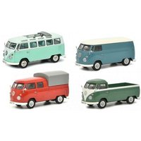 SCHUCO 450368900 1:43 Set "VW T1b", VW T1b Samba, Kastenwagen, Doppelkabine und Pritsche von Schuco