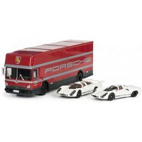 SCHUCO 450372700 1:43 Set "Edition 70 Jahre Porsche" Renntransporter mit Porsche 908 KH und LH von Schuco