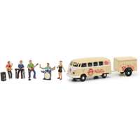 SCHUCO 452669100 1:87 VW T1 Bus mit Anhänger "The Red Monkeys" von Schuco