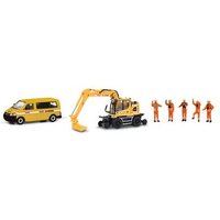 SCHUCO 452671400 1:87 VW T5 Bus, Liebherr Zweiwegebagger, MHI WIEBE Set von Schuco