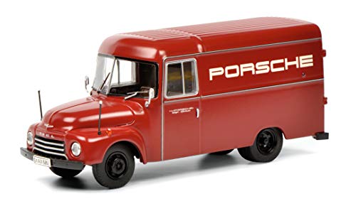 Schuco 450017900 Opel Blitz 1,75t, Kastenwagen mit Porsche Beschriftung, Modellauto, Maßstab 1:18, Resin, Limitierte Auflage, dunkelrot von Schuco