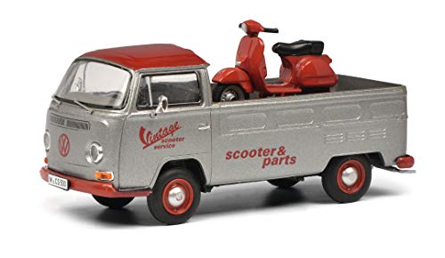 Schuco 450333000 VW T2a Vintage Scooter Service, Pritsche mit PX Roller, Modellauto, Maßstab 1:43, Limitierte Auflage von Schuco