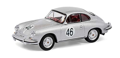 Schuco 452032000 Porsche 356 Coupé #46, Carrera 2 C, Modellauto, Maßstab 1:64, Silber von Schuco