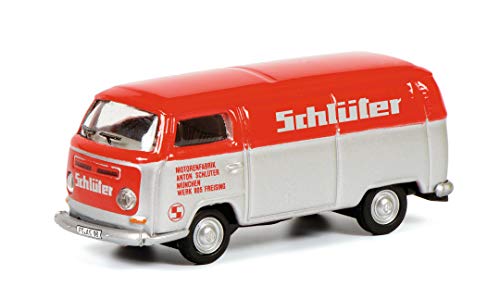 Schuco 452650700 VW T2a Schlüter, Kastenwagen, Modellauto, Maßstab 1:87, rot/Silber von Schuco