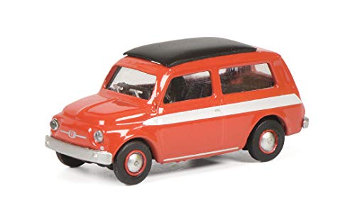 Schuco 452651500 FIAT 500 Giardiniera, Modellfahrzeug, Maßstab 1:87, rot mit weißem Streifen beidseitig von Schuco