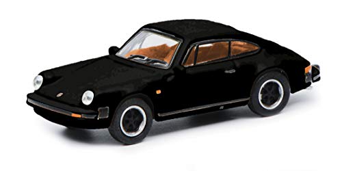 Schuco 452656300 Porsche 911 3.2, Carrera, Coupé Version, mit braunem Interieur, Modellauto, Maßstab 1:87, schwarz von Schuco