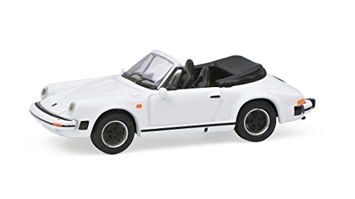 Schuco 452659800 Porsche 911 Carrera 3.2, Cabrio Version mit schwarzem Interieur, Modellauto, Maßstab 1:87, weiß von Schuco