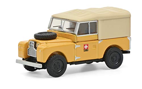 Schuco 452662200 Land Rover 88 PTT, Schweizer Post Version mit Verdeck, Modellauto, Maßstab 1:87, gelb von Schuco