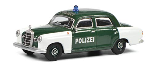 Schuco Mercedes Benz 180 D Polizei, Ponton (W120), Modellauto, Maßstab 1:64, grün/weiß, 452022300 von Schuco