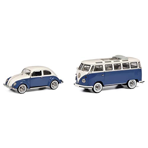 Schuco Set VW Käfer + T1 Samba, Modellauto, Maßstab 1:43, Limited Edition 500, blau/weiß, 450269300 von Schuco