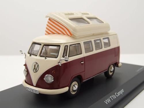 Schuco VW T1 Camper Bus Hochstelldach rot beige Modellauto 1:43 von Schuco