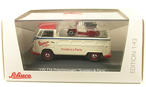 Schuco VW T1 b Pritsche mit GS Roller weiß rot blau Scooter & Parts Modellauto 1:43 von Schuco