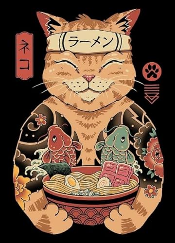 Puzzle 1000 Stück,Japanese Cats Ramenss Poster,Art Colour,Adult Puzzle Game Toy,Educational Game for Memory,Games for The Elderly Pw176Wa von Schwagebo