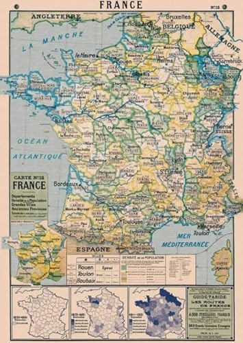 Puzzles 1000 Stücke,Map France,Familie Spielzeugs Stress Relief Spiel Posters,Challenge Memory Spiels for The Elderly Erwachsenes,Puzzle Wand Kunst Dekoration Tr95Ai von Schwagebo