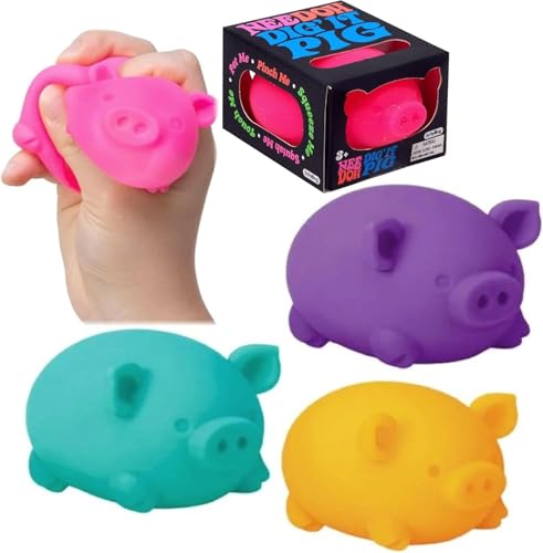 Schylling Nee Doh Dig' It Pig...Groovy Glob! Squishy, Squeezy, Stretchy Stress Fidget Bälle, Farben können variieren, 3 Stück von Schylling