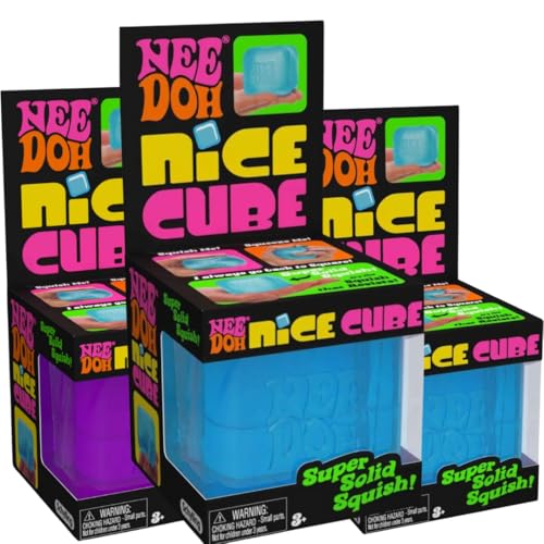 Schylling Needoh Nice Cube sensorisches Spielzeug mit einem super soliden Squish, kehrt immer in seine quadratische Form zurück, ab 3 Jahren, 3 Stück, verschiedene Farben, 3 Stück von Schylling