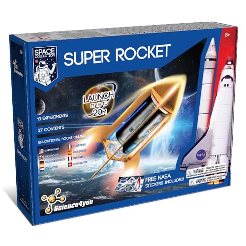 Science4you NASA Super Raketenwerfer-Weltraumspiel mit 13 Experimenten für Kinder, Baue Deine Eigenen Wissenschaftlichen Raketen, 20 Meter hoch, Geschenk für Jungen und Mädchen ab 8 Jahren von Science4you