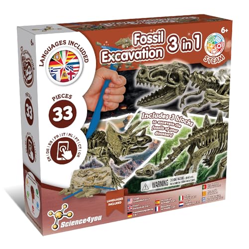 Science4you Dino Ausgrabungsset Dinosaurier Fossilien 3 in 1 - Spielzeug für Kinder ab 5 6 7 8 9 10+ Jahre Ausgraben und Bauen 3 Dinosaurier 37-teiliges: T-Rex & Triceratops & Stegosaurus von Science4you