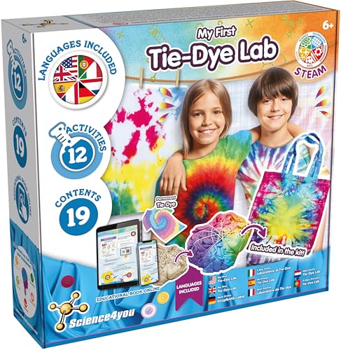 Science4you Modedesign - Tie Dye Kit für Kinder mit 12 Aktivitäten, Tie-dye & Fashion Craft Kits, STEM Spielzeug und Tie Dye Spielzeug, Lernspielzeug Geschenke für Kinder 6 7 8 9+ von Science4you