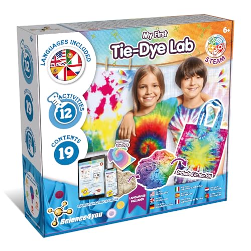 Science4you Modedesign - Tie Dye Kit für Kinder mit 12 Aktivitäten, Tie-dye & Fashion Craft Kits, STEM Spielzeug und Tie Dye Spielzeug, Lernspielzeug Geschenke für Kinder 6 7 8 9+ von Science4you