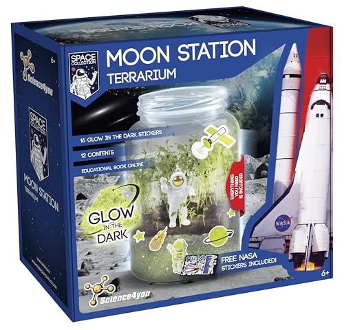 Science4you Mondstation NASA Terrarium Bausatz - Mach dein eigenes Terrarium NASA, 16 Weltraumaufkleber leuchten im Dunkeln für Kinder, Lernspielzeug für Kinder, Geschenke für Jungen & Mädchen 6 7 8+ von Science4you