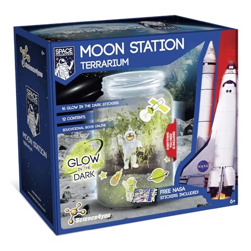 Science4you Mondstation NASA Terrarium Bausatz - Mach Dein eigenes Terrarium NASA, 16 Weltraumaufkleber leuchten im Dunkeln für Kinder, Lernspielzeug für Kinder, Geschenke für Jungen & Mädchen 6 7 8+ von Science4you