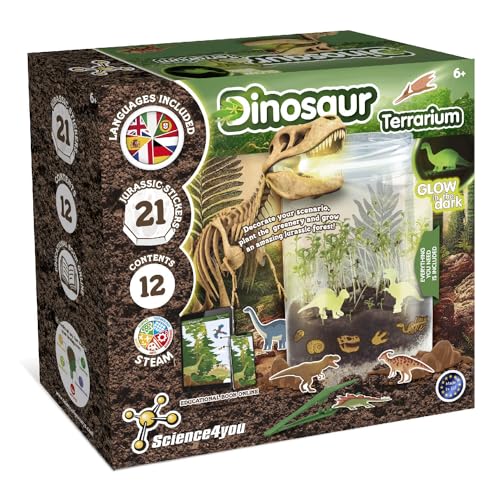 Science4you Ökosystem im Glas - Flaschengarten Komplettset für Kinder + Dino Spielzeug, die im Dunkeln leuchten, Terrarium + 21 Jurassic Aufkleber, Spiel, Geschenke für Jungen und Mädchen ab 6 Jahre von Science4you