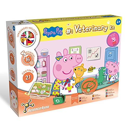 Science4you - Peppa Pig Veterinär-Kit, Kinder +4 Jahre - Tierarztkoffer mit 16 Lernspiele und Experimente für Kinder: Arzt kostüm für Kinder, Stethoskop - Rollenspiele Peppa Wutz 4+ Jahre von Science4you