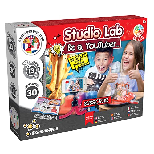 Science4you - Sei EIN Youtuber Kit fur Kinder +8 - Erstellen Sie Ihren Kanal, Chemiebaukasten mit 13 Experimente Fur Kinder: Machen EIN Vulkan, Wissenschaft Spielzeug und Lernspiele Kinder ab 8 Jahre von Science4you