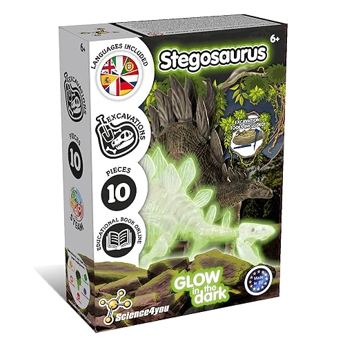 Science4you Stegosaurus Dino Ausgrabungsset für Kinder - Fossilien Ausgrabungsset, Dinosaurier Spielzeug 6+ Jahre das im Dunkelheit Leuchtet, Dino Spiel, Geschenk für Junge und Mädchen ab 6+ Jahre von Science4you