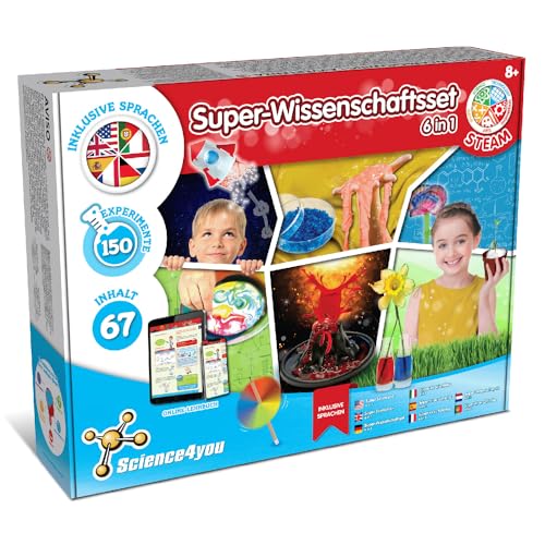 Science4you Super Experimentierkasten 150 Experimente für Kinder ab 8 jahre - Labor mit Chemiebaukasten, Wissenschaft Spiele ab 8 9 10 11 12+ jahre, Spielzeug und Geschenk für Junge und Mädchen von Science4you