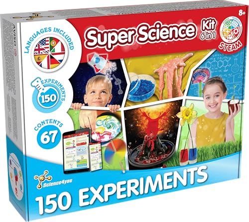 Science4you Super Experimentierkasten ab 8 Jahre - 150 Experimente für Kinder ab 8: Chemiebaukasten, Vulkan Experiment, Schleim Selber Machen, Pflanzen Kinder - Wissenschaft Lernspiele ab 8-12 Jahre von Science4you