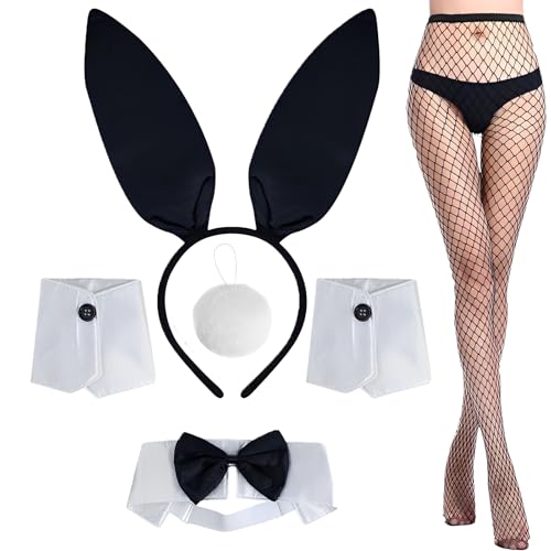 5 Stück Women's Bunny Costume Set Rabbit Ear Headband Collar Bow Tie Costume Cuffs Rabbit Tail For Easter Party, Bunny Kostüm Frauen, Hasenohren Kostüm, Hasenkostüm Erwachsene, Bunny, Bunny Suit von Scinzene