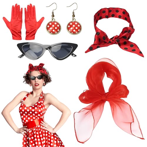 5 TLG Rockabilly Accessoires Damen, 50er Jahre Damen Kleid Zubehö, Rockabilly Kleider Damen, 50er Jahre Outfit Damen , Rockabilly Damen, 50er Jahre Kleider Damen, Für Mottoparty Retro Karneval Party von Scinzene