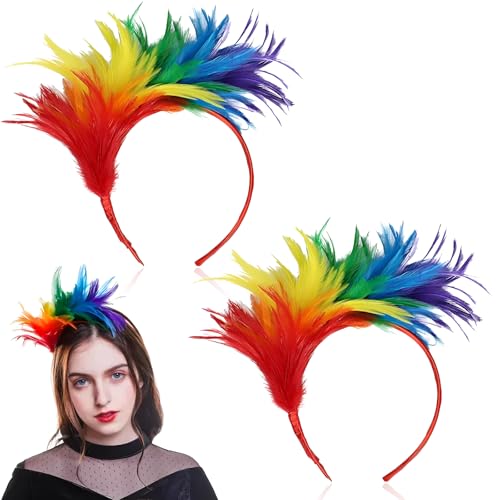 Scinzene 2 Pieces Rainbow Headband, Headband Carnival Feather Hair Accessories, Parrot Headband, Rainbow Feather Headband, Headpiece Carnival, Colourful Feathers Fascinator Women, Federschmuck Haare von Scinzene