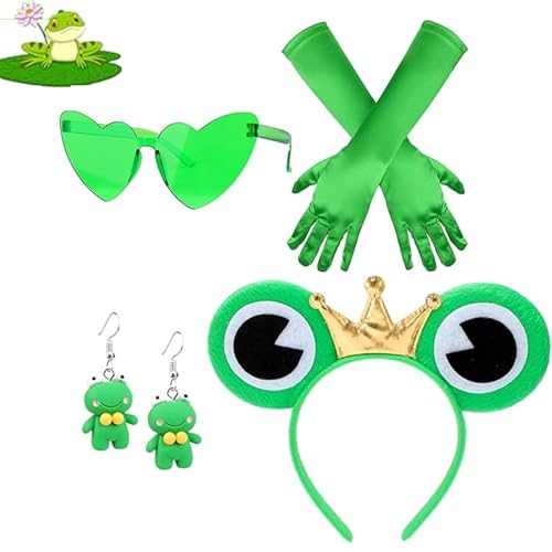 Scinzene 4 Stück Frosch Kostüm Kinder, Frosch Kostüm Erwachsene, Froschkönig, Kinder Frosch Haarreif, Frosch Haarschmuck, Handschuhe Für Frosch Kostüm Damen, Fasching Karneval Kostüm Damen von Scinzene