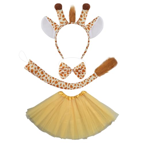 Scinzene 4-teiliges Giraffen Kostüm Kinder, Stirnband Schwanz Krawatte Tutu, Süßes Tierkostüm für Dschungelparty, Karneval Kostüm Kinder, Halloween Tierkostüm von Scinzene