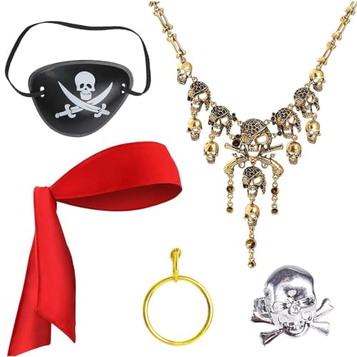 Scinzene 5 Stück Pirat Accessories, Piratenkostüm Damen, Piratenkostüm Herren, Pirat, Augenklappe Pirat, Piraten Kostüm, Piraten Kostüm, Piratentuch, Piraten Kopftuch, für Halloween Cosplay Party von Scinzene