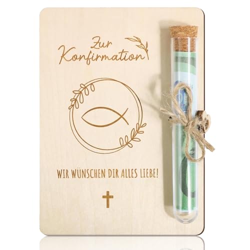 Scinzene Konfirmation Geschenk - Holz Geldgeschenk Verpackung mit Reagenzgläser, Kreatives Geschenk zur Konfirmation für Jungen und Mädchen, Personalisierbare Geschenkidee für Kommunion von Scinzene