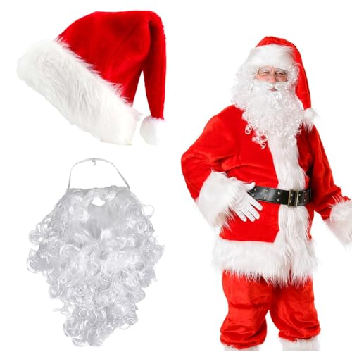 Scinzene Weihnachtsmütze Mit Weihnachtsmann Bart Für Erwachsene, Nikolausmütze Nikolaus Bart Set, Weihnachtsmützen, Weihnachtsmann Mütze, Nikolaus Mütze, Weihnachts Mütze, 2 In 1 Nikolaus Kostüm von Scinzene