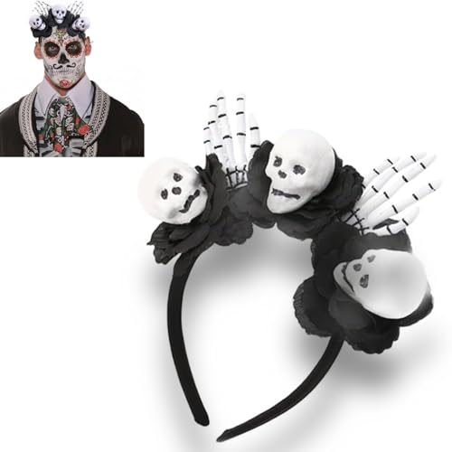 Scinzene Dia De Los Muertos, Hatstar Dia Los De Muertos Haarreif, Haarband Mit Skelett Händen Totenköpfen, Opfschmuck Haarschmuck, Deko Accessoire Zu Halloween, Karneval Und Fasching von Scinzene