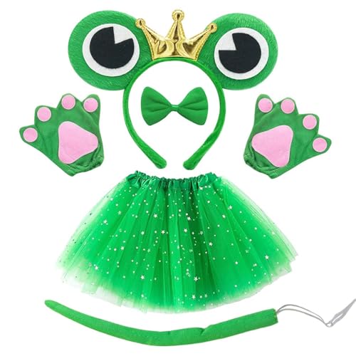 Froschkostüm für Kinder Halloween Tierkostüm Frosch Stirnband Schleife Handschuhe Schwanz Tutu Kostüme Frösche, für Halloween Party Tierkostüm Frosch Stirnband Schleife Schwanz Tutu Kostüme Frösche von Scinzene