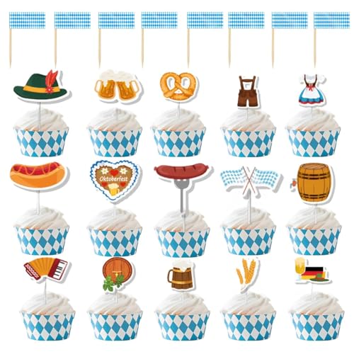 Scinzene 115 Stück Oktoberfest Deko Cupcake Topper Deko, Oktoberfest Tortendeko, Bayrische Deko Kuchendeko Für Oktoberfest, Cupcake Deko Oktoberfest, Bayerische Deko, Bayern Deko Dessert Dekorationen von Scinzene