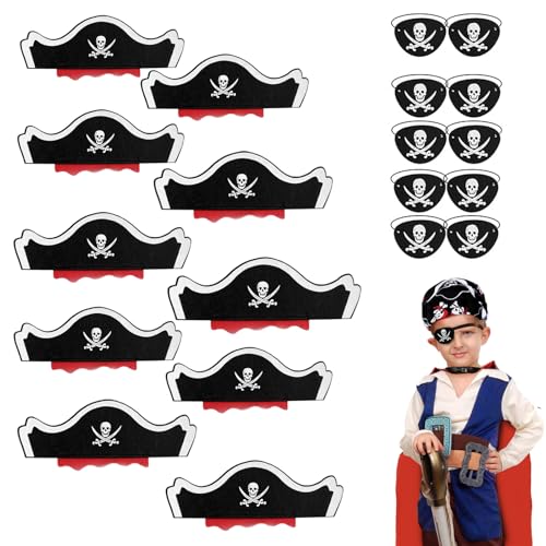 Scinzene 20 Stück Piraten Deko Kindergeburtstag, Piratenhut, Piraten Kindergeburtstag, Augenklappe Pirat, Augenklappe Pirat Kinder, Piratenparty, Piratenparty Kindergeburtstag, Piraten Accessoires von Scinzene