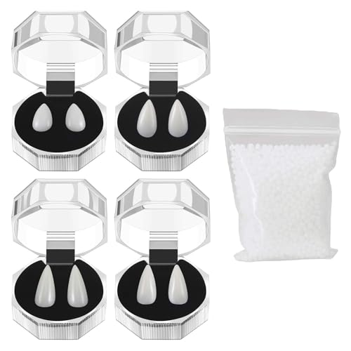 5 Stücke Vampir Zähne Set, 4 Größen Vampirzähne Mit 1 Packung Pellets Klebstoff, Für Cosplay Party Requisiten Halloween Gefälligkeiten, Halloween Party Masquerade Parteien Dracula Kostüm Accessoire von Scinzene