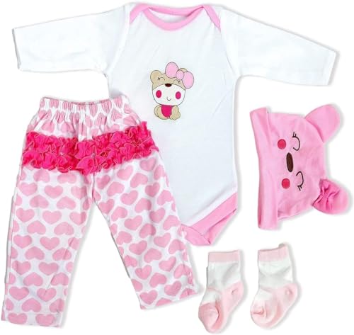 Scnbom Reborn Babys Kleidung lebensechte babypuppen Madchen for 17-24zoll wie echtes Puppen Toddler Junge Outfits Accesories (Pink Bear 4pcs Set) von Scnbom